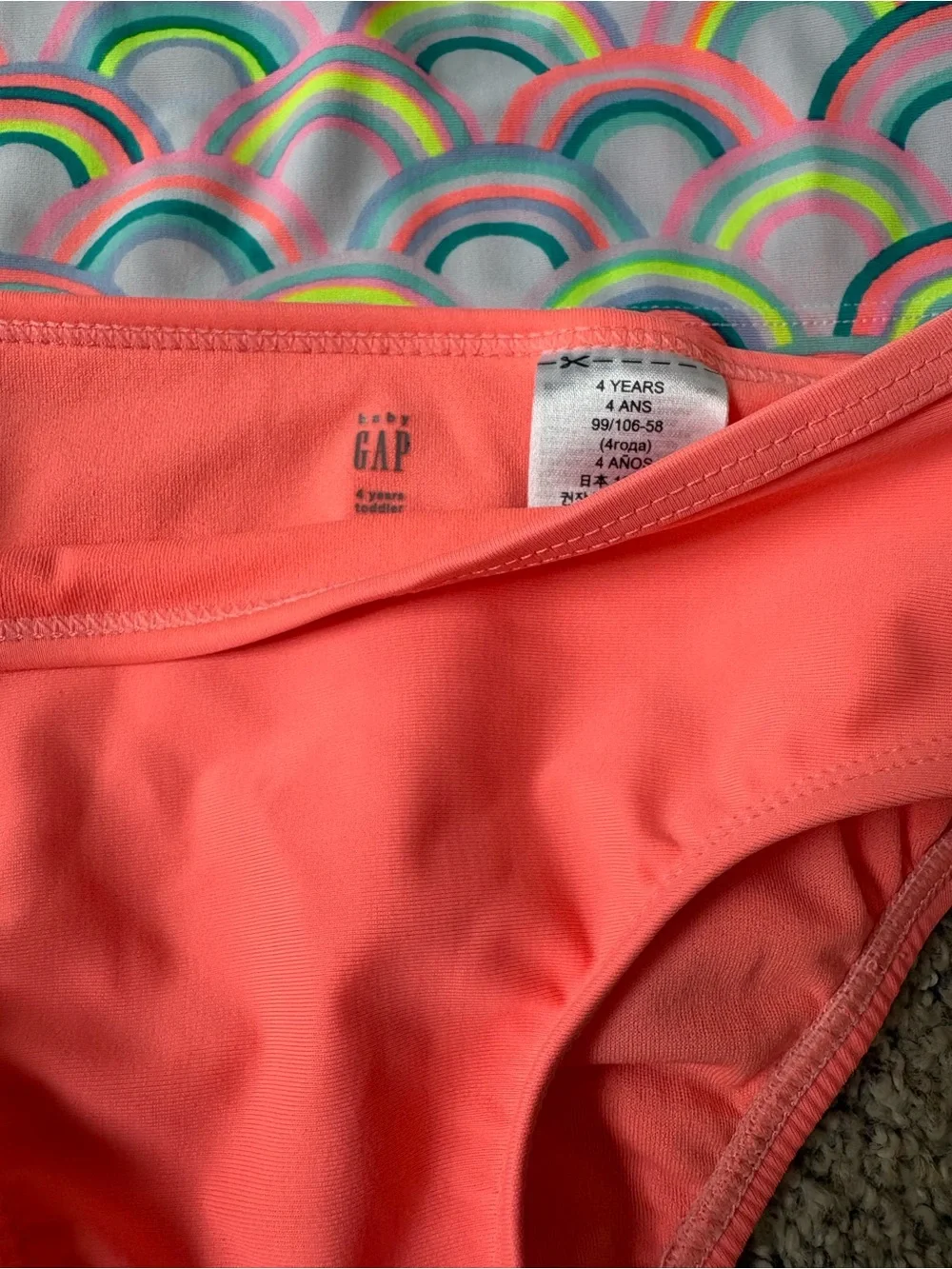 Gap Toddler Girl 4T Swimsuit Rashguard Bottoms Set Rainbow Coral Pink